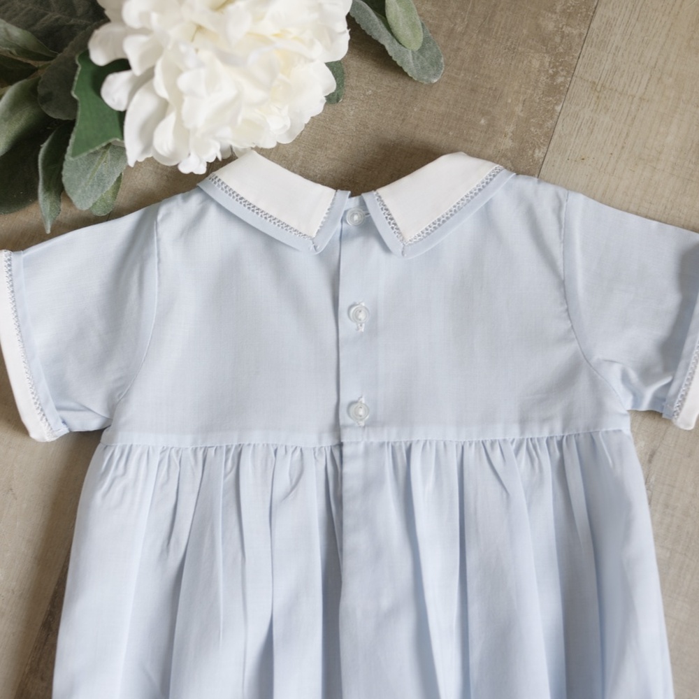 Button Front Dot Creeper Romper Blue Feltman Brothers Portrait Special Occasion - Picture 5 of 5